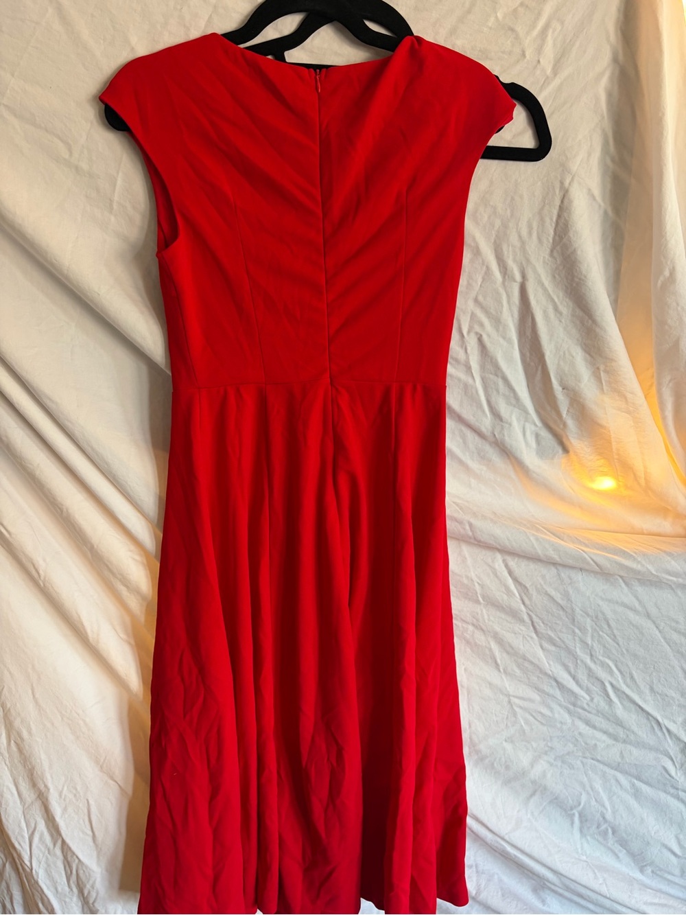 Fit-and-Flare Red Midi Dress - Cap Sleeve